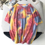 Sleeve T-shirts Women Tie-dye O-neck Chic Hot Sale Unisex Tees Teens Schoolgirls Harajuku High Street Ulzzang Tops