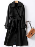 Spring Autumn Middle Long British Style Coat Coat Fashionable Solid Color Lapel Double Row Button Women's Coat