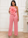 Single Shoulder Collar Sleeveless Jumpsuit Fashion Three-Dimensional Flower Jumpsuit