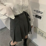 Pleated Skirt Women Elegant Lace-up High Waist A-line Mini Skirts Sexy Summer Office Lady Preppy Style Korean