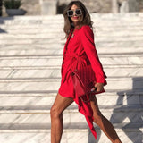 2022 Fashion New Autumn Chic Women's Blazer Dress Red Sexy Lapel Long Sleeve Bow Loose Dress Celebrity Club Party Dress