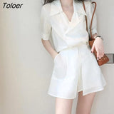 Women's Suits Short Sleeve Blazer Suits Fried Street Jacket Shorts 2 Piece Short Set With Jacket Women Summer 2021