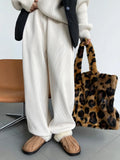 Women's Fleece Lined Thickened Corduroy Sweatpants High Waist Loose Casual Trousers Straight Leg