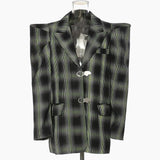 TWOTWINSTYLE Plaid Colorblock Jacket For Women Lapel Long Sleeve Straight Casual Coats Female Fashion Spring Clothing Style