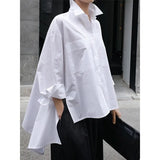 2023 New Spring Autumn Lapel Long Sleeve White Back Long Loose Big Size Irregular Shirt Women Blouse Fashion Tide