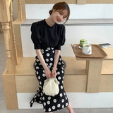 Girls Summer blouse women suit shirt short sleeves Tops high waist long print A Line skirts two piece suits Sell