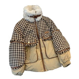 Winter Oversized Woolen Tweed Patchwork Jacket Women Windproof Basic Jacket Women Coat Warm Down Parka Oversized
