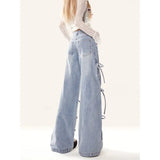 Tie Jeans Women Autumn New Retro Loose Broad Legs Drag Long Pants