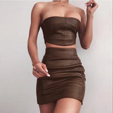 Toloer 2024 New Sexy Breast Show Thin Package Hip Short Skirt Women's PU Short Skirt Suit Women's Wear-Outfit