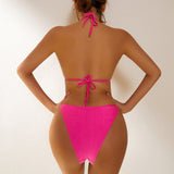 Toloer New Bikini 2024 Sexy Crystal Diamond Chain Split Women's Swimsuit Solid Color Strap