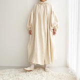 Stand Loose Plus Size Solid White Lantern Sleeve Hemp Cotton Cardigan Woman