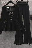 Spring New French Elegant Women's Pants Set Fashion Velvet Coat Trousers Two-piece Set Female Casual Wear Tracksuit