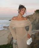 Knit Off-Shoulder Long Sleeve Maxi Dress-Outfit