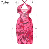 Sexy Printed Mini Dress 2023 Spring New Fashion Backless Bodycon Dresses For Women Cut Out Party Clubwear Outfits