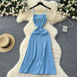 Dress Women 2025 New Gentle Wind Temperament Slings Waists Thin Vertical Knitted Dress Inside The Long