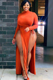 Plus Size Sexy High-Neck Long Sleeve Wasit Tie Slit Long