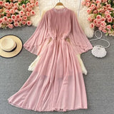 Autumn Purple/Orange/Red Draped Long Dress Boho Round Neck Flying Sleeve High Waist Elegant Vacation Beach Robe Bohemian