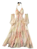 Sense Of Atmosphere Niche Holiday Dress Female Sense Hanging Neck Slinging Irregular Mesh Dress
