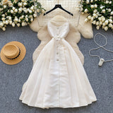 Luxury Thousand Gold Wind High-End Sling Dress Women's Summer Folding Waist Thin Design Geese Temperament