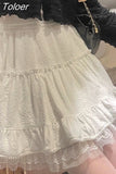 Kawaii Fashion White Mini Skirt Women Lace Ruffle Patchwork Japanese Cute Fairycore High Waist Lolita Skirt Tutu