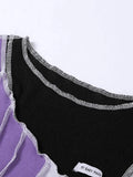 Sleeve Detail Irregular Patchwork Crop Top-Outfit