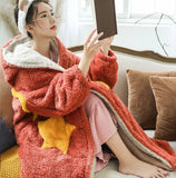 Coat Women Oversized Jacket Fleece Blanket with Sleeve Indoor Rope Femme Warm Plush Clothes Hooded Button Down Rope