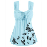 Sleeveless Top Women Fashion Vest Summer Butterfly Print Casual Sleeveless Slim Vest Solid Color Swing Cami