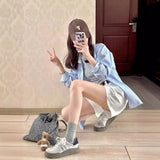 High-Waisted Broad-Legged Denim Shorts Women's Summer Narrow Version Of Small Straight-Tipped Trousers To Make Old Thin Five-Point