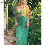Knitted Sexy V-neck Bandage Women Dress Green Patchwork Backless High Waist Dress Women Summer Skinny Fashion