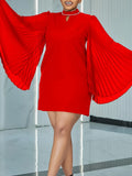 New Temperament Fashion Horn Sleeve Pressure Folding Loose A Dress African
