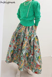 Floral Skirts Women 2023 Spring Summer Robe Elastic High Waist Elegant Causal A-line Vintage Skirts Mujer Faldas