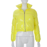 Sisterlinda Faux PU Leather Y2K Bubble Puffer Winter Warm Jacket Women Coats Long Sleeve Outerwear Zipper Casual Slim