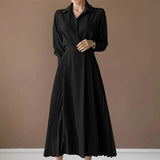 Pleated Fashion Elegant Work OL Party Casual Vestidos Shirtdress Vintage Dresses ZANZEA Women Spring Sleeved A-line Lapel
