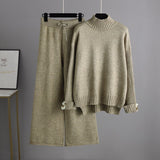 Winter Women Loose Sweater Sets Turtleneck Warm Sweater Top+Wide Leg Long Pants Women Casual Knitted Two Pieces