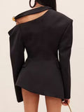 Fashion Women's Blazer Oblique Shoulder Long Sleeves Hollow Out Irregular Solid Color Suit Jacket Summer 2023 New