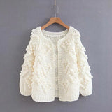 chic jumper pink christmas cardigan autumn winter outwear casual special 3D flower cashmere women white