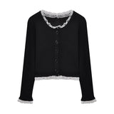 Lace Knit Cardigan Women's Summer Design French Bow Black Cardigan