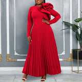 Round Collar Three-Dimensional Decorative Folds Skirt Styling Party Party High Waist Dress