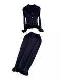 High-End Small Fragrant Style Two Sets Of Women's Atmosphere Knitted Open Fork Shirt