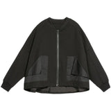 Loose Fit Black Pocket Ruffles Big Size Jacket New Stand Collar Long Sleeve Women Coat Fashion Autumn Winter 2022