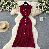 Fragrant High-End Round-Neck Sleeveless Metal Buckle Slimming Knitted Dress Woman 2025 New
