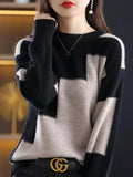 Winter Clothes Women Fashion Tops 2022 Round Neck Knitting Color Matching Long Sleeve Top Oversized Sweater Women