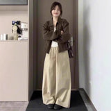 Languid Wind Kaqi High-Waisted Loose-Legged Slack Pants Women's New Design Sense Of Drag Floor Long