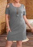 O-Neck Sleeveless Solid Hollow Out Mini Plus Size Casual