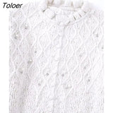 Women Sweet Agaric Lace Ruffles Diamond Beading Short Knitting Sweater Female Chic Casual Slim Cardigan Coat Tops