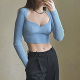 Heart Collar Long Sleeve Woman Sweaters Knitted Pullover Women Spring Autumn Short Sweater Winter Tops Women Casual Rib