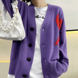 2022 Korean Style Men And Women Red Heart Love Letter A Knitted Cardigan Loose Long-Sleeved Sweater V-Neck Coat Unisex