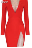 New Arrival Bandage Dresses Black Long Sleeve O Neck Long Sleeve Beading Sexy Party Club Celebrity Elegant Women
