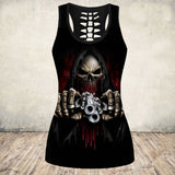 Gothic Skull Print Tank Top Women Halloween Cotton Sleeveless Tee Shirt Workout Black Vest