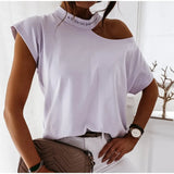 Shoulder O-neck Short Sleeve Women's Tshirt Loose Solid Ovesize Ladies Tshirts 2021 Fashion Casual Women Summer Clothes